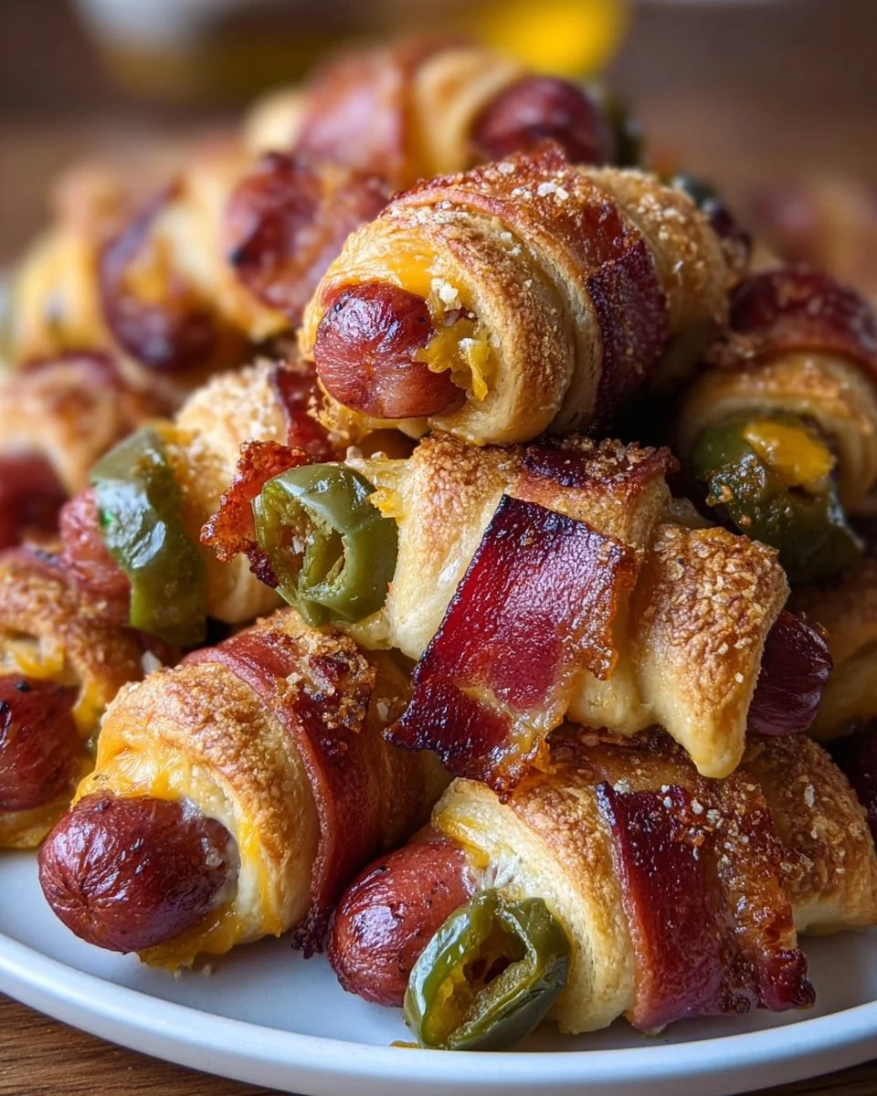 Delicious jalapeno popper pigs in a blanket served on a platter