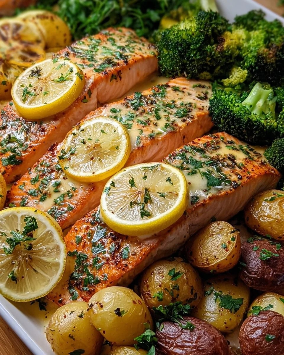 Lemon Butter Salmon Crispy Potatoes