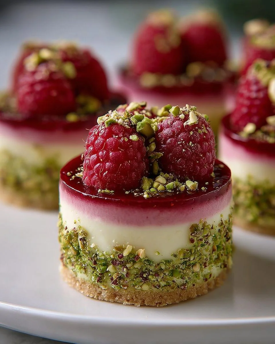 Mini Raspberry and Pistachio Mousse Cakes