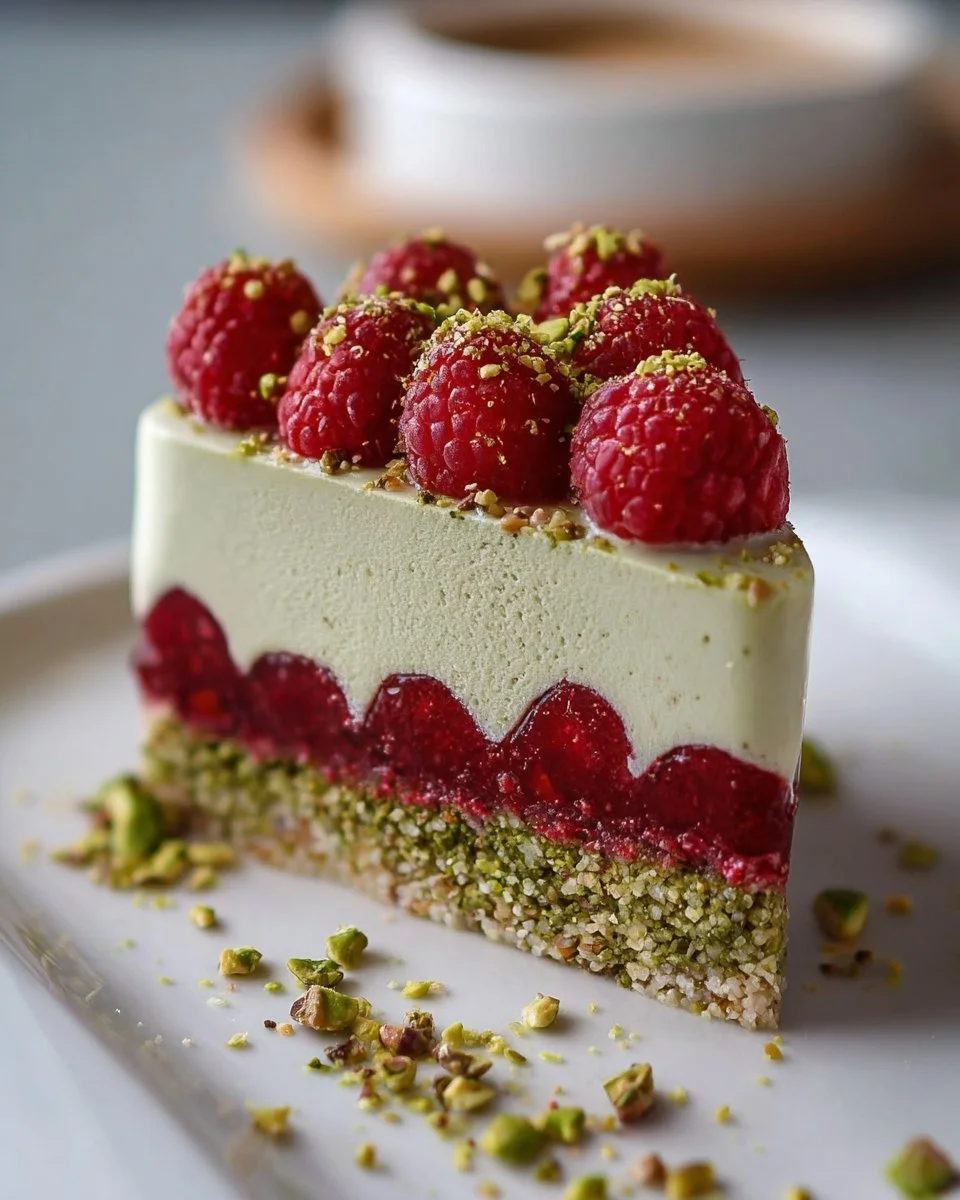 Raspberry Pistachio Mousse Cake