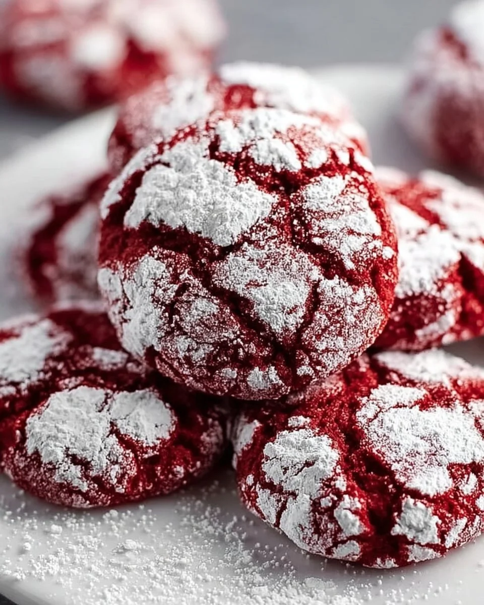 Delicious Red Velvet Crinkle Cookies with a soft, chewy texture