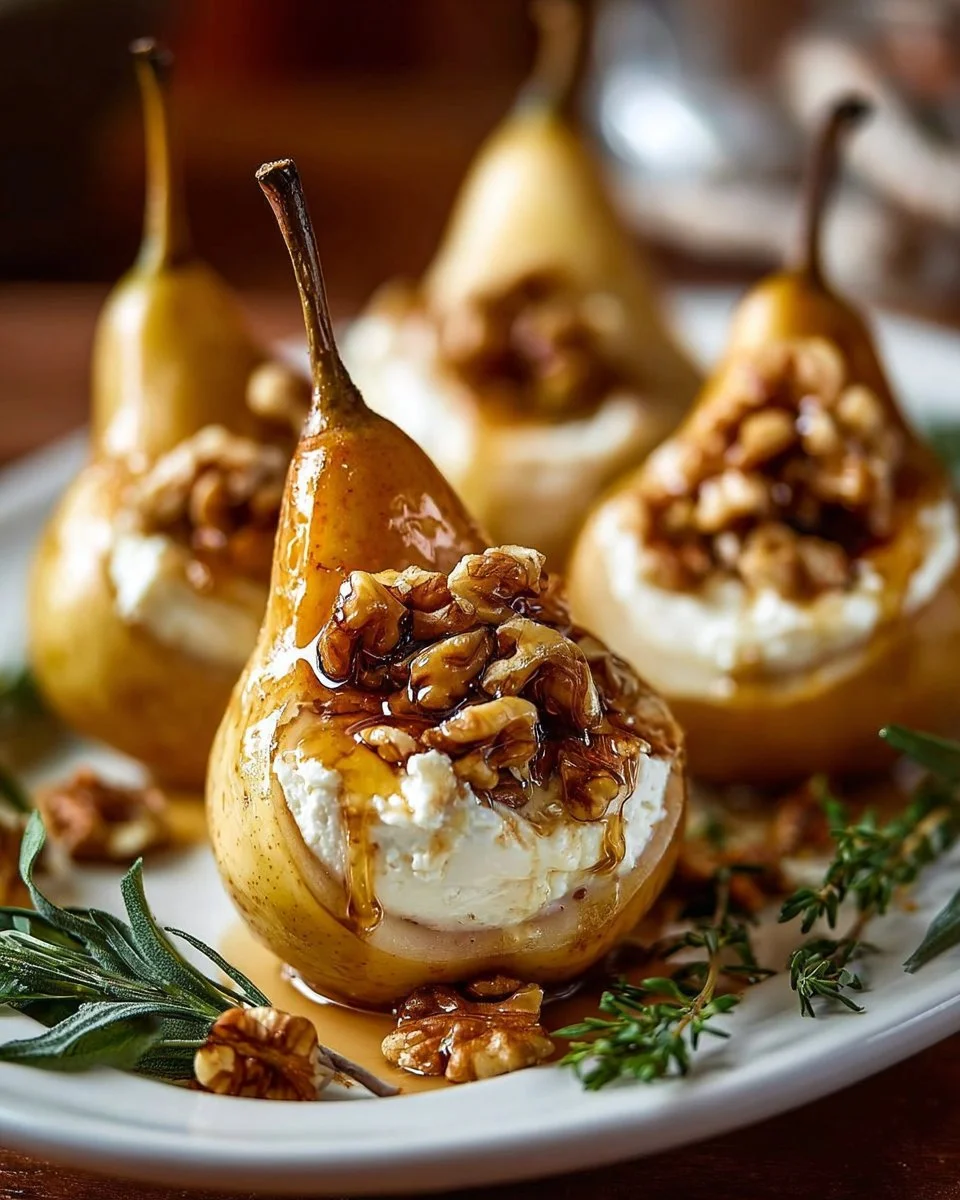 Roasted Pears with Goat Cheese &amp; Maple Walnut Drizzle