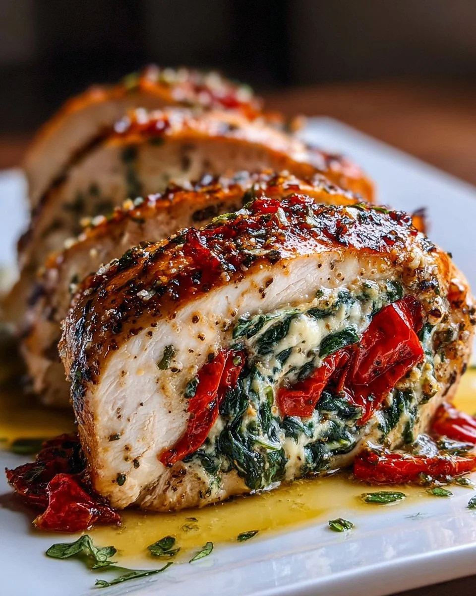 Roasted Red Pepper, Spinach, and Mozzarella Stuffed Chicken