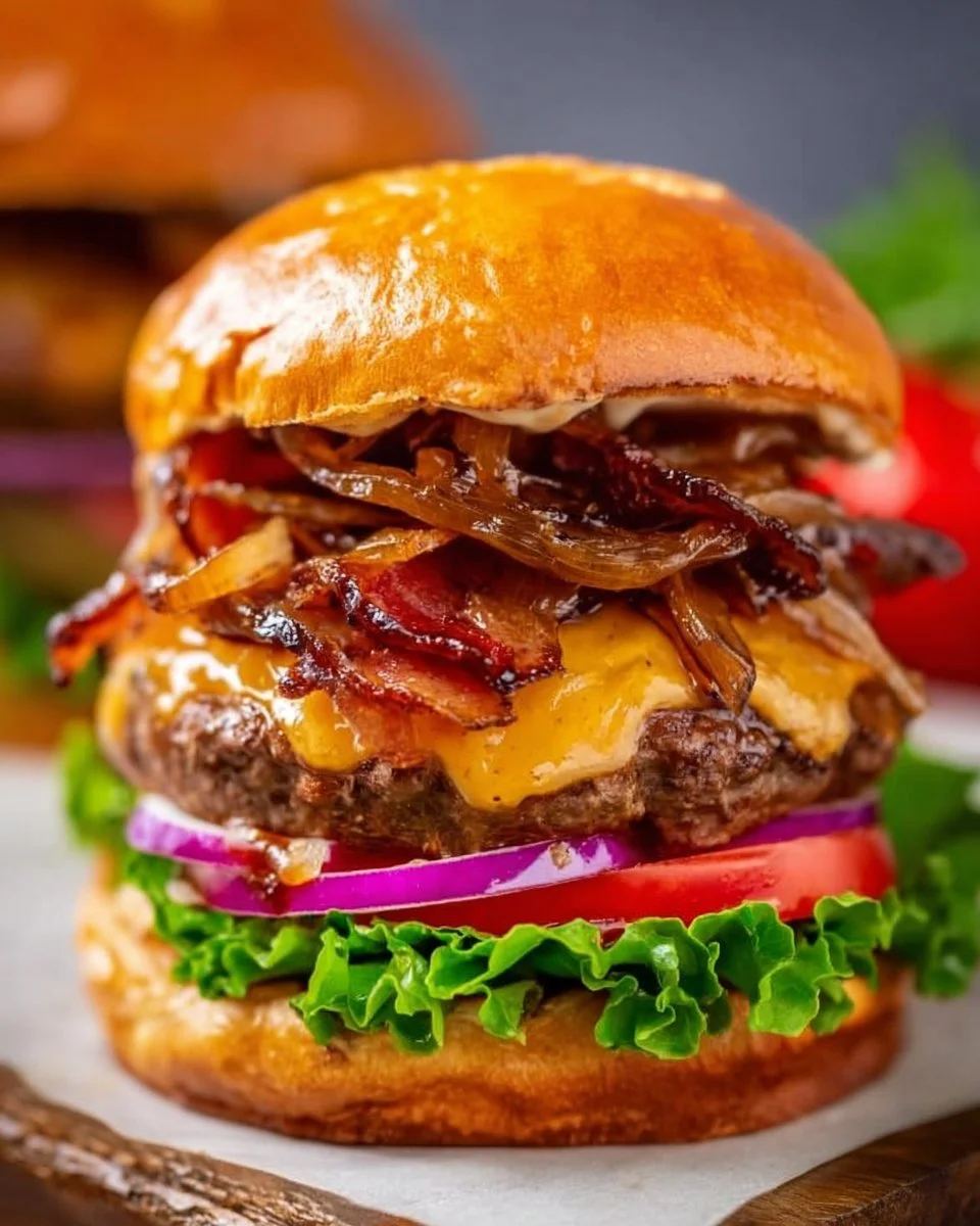 Caramelized Onion Bacon Cheeseburgers (video)