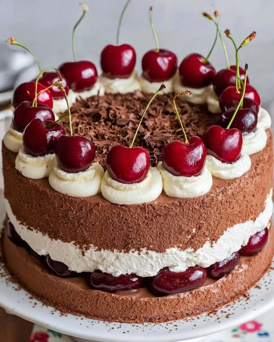 Cherry Chocolate Mousse Cake Recipe (video)