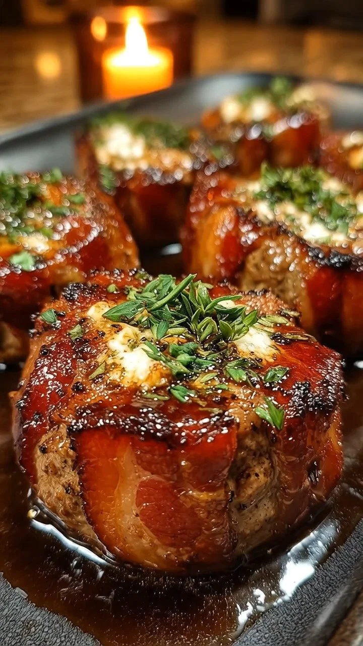 Cheese Stuffed Glazed Chicken Medallions