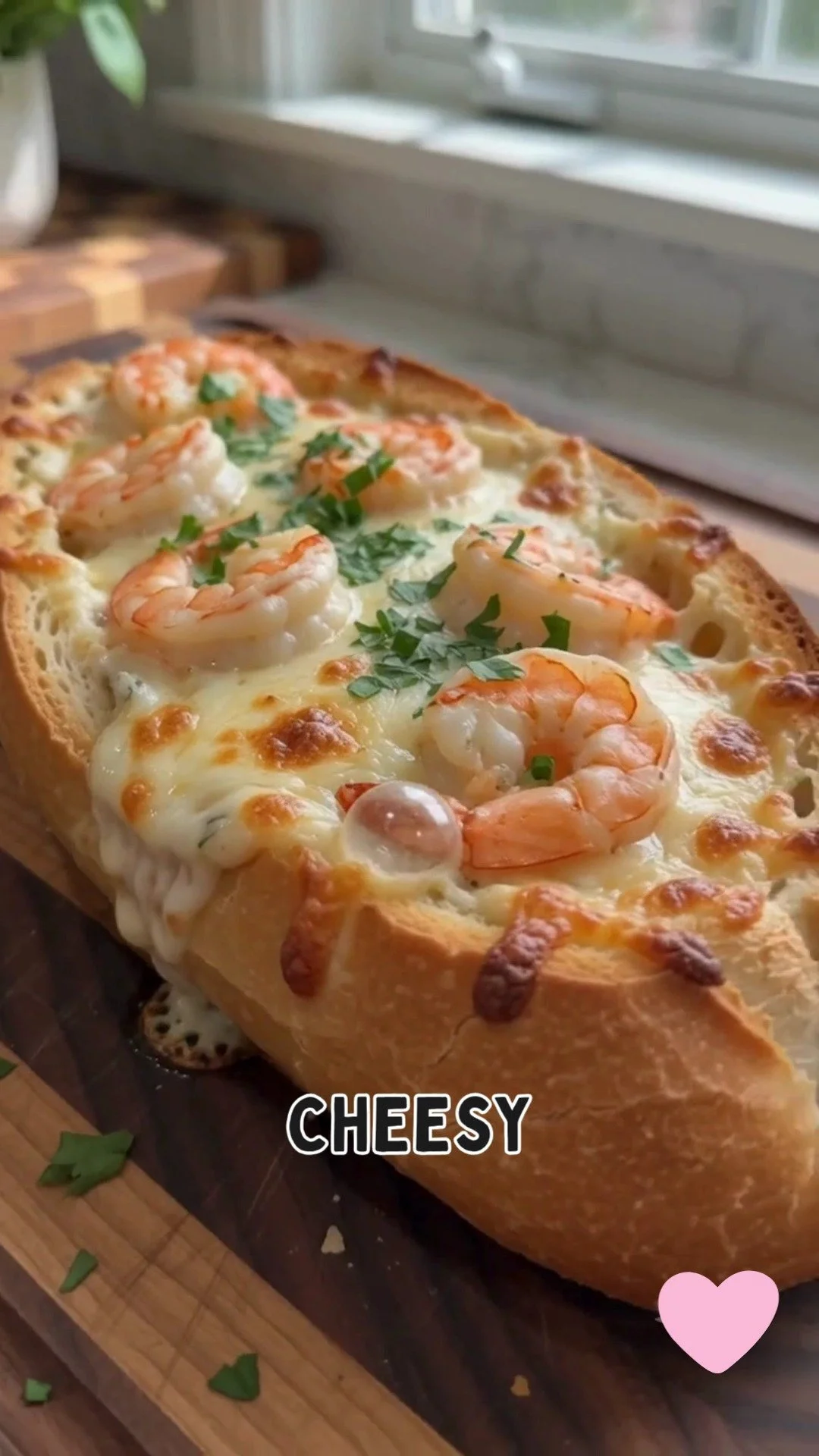 Cheesy Garlic Shrimp Bread Boat