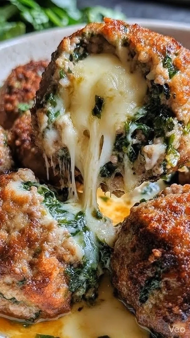 Cheesy Spinach Stuffed Meatballs