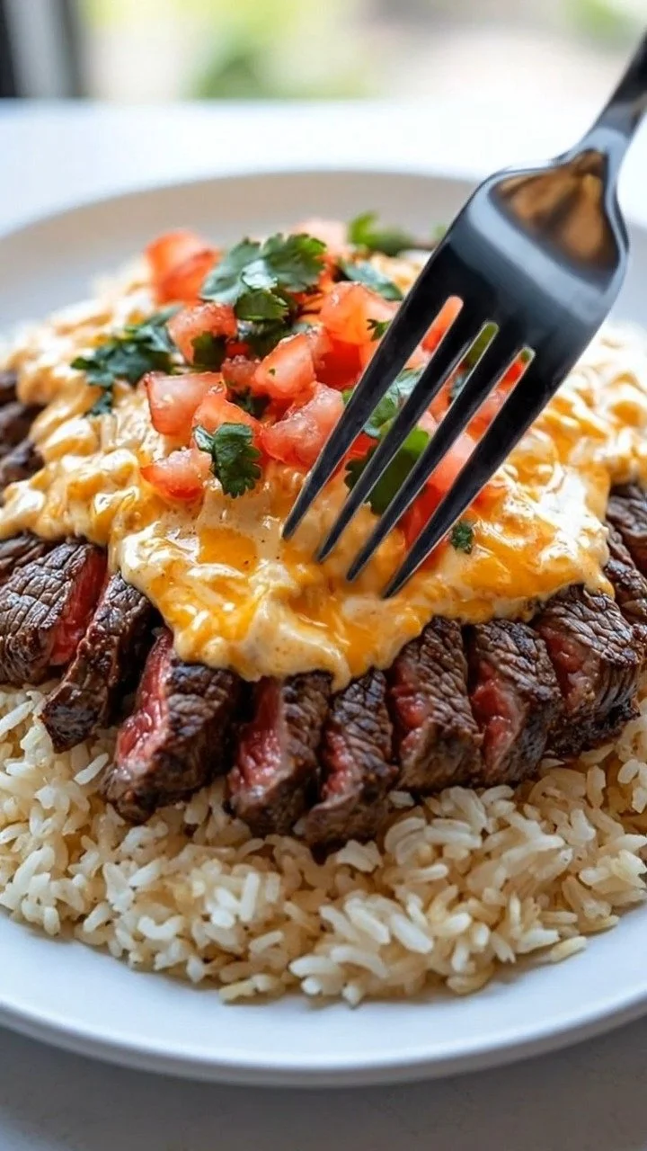 Cheesy Steak Queso Rice