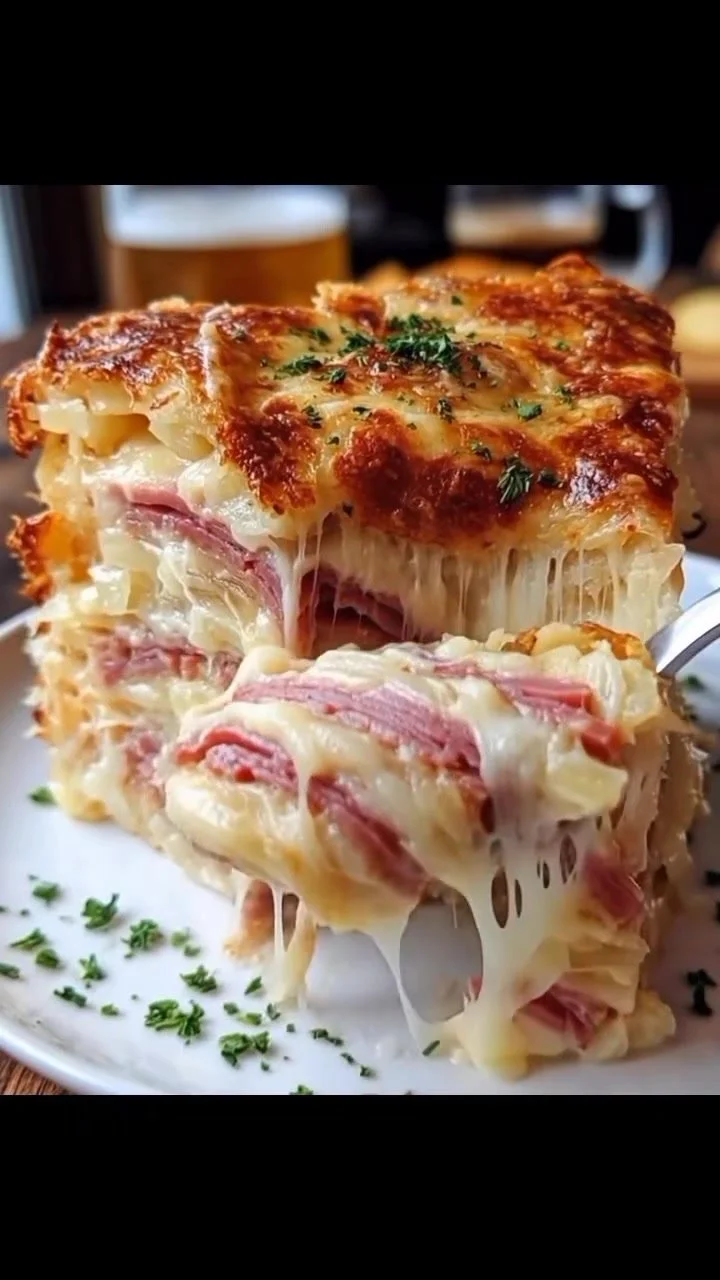 Creamy Cheesy Layered Potato and Corned Beef Bake
