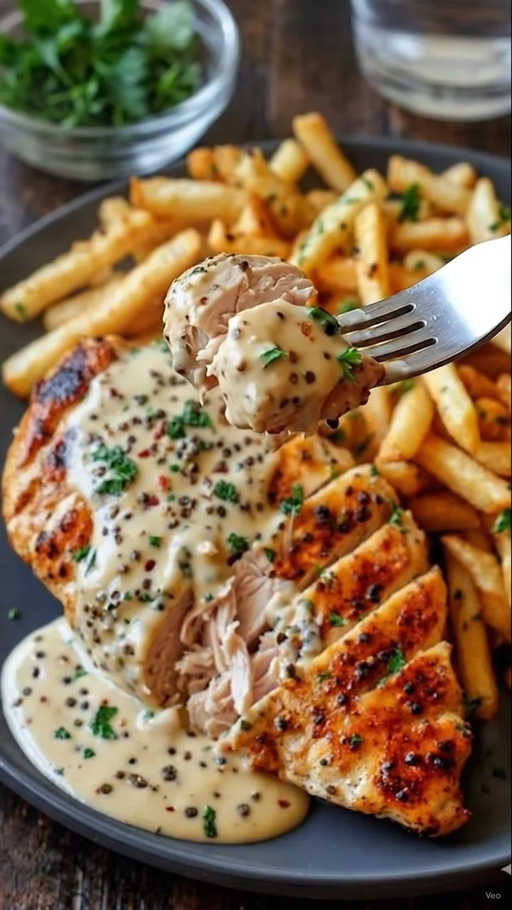Creamy Peppercorn Chicken &amp; Fries
