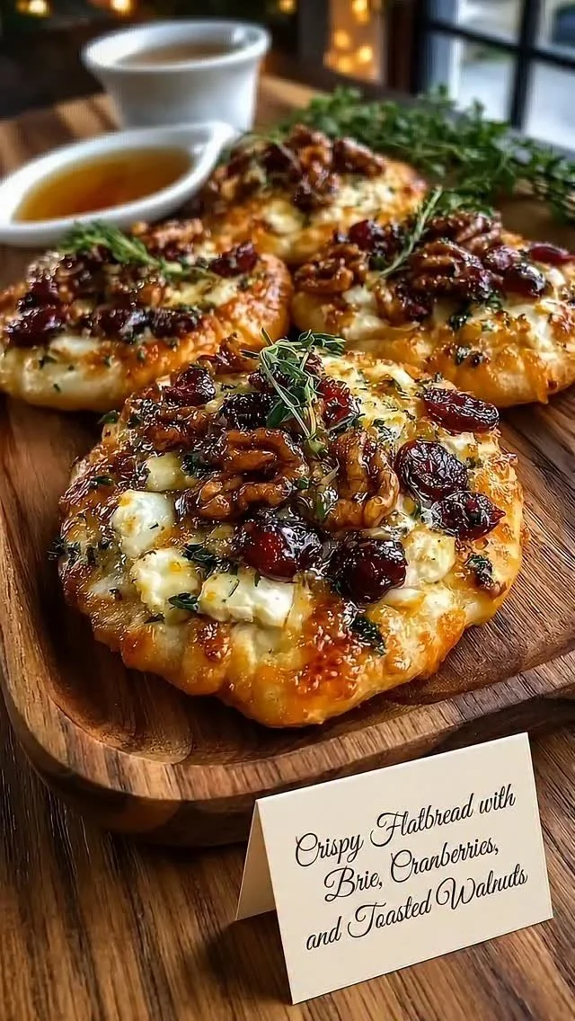 Crispy Flatbread with Brie, Cranberries, Toasted Walnuts &amp; Hot Honey