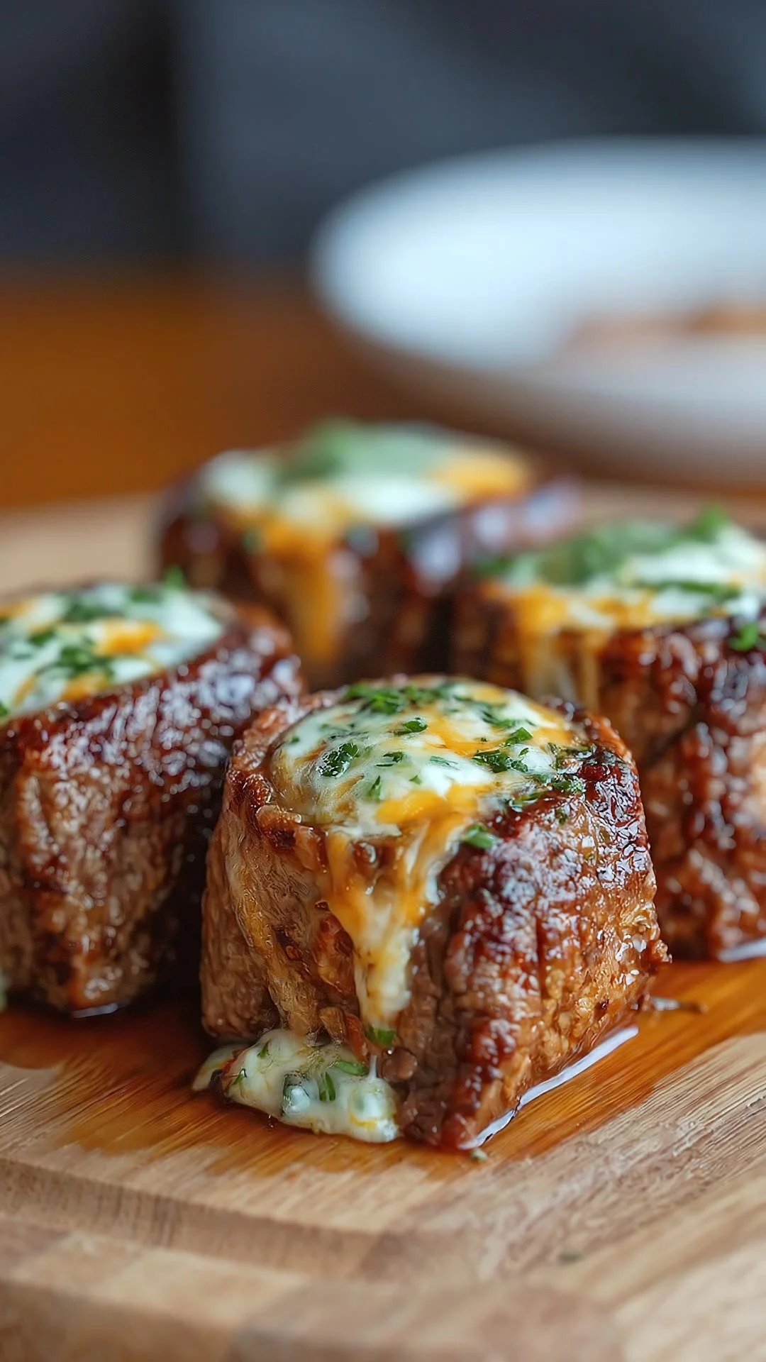 Delicious garlic butter beef rollups served on a plate