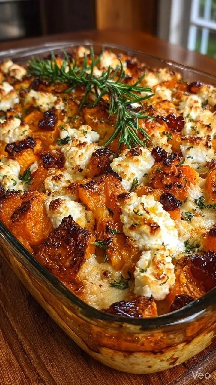 Garlic Herb Goat Cheese Butternut Squash Bake