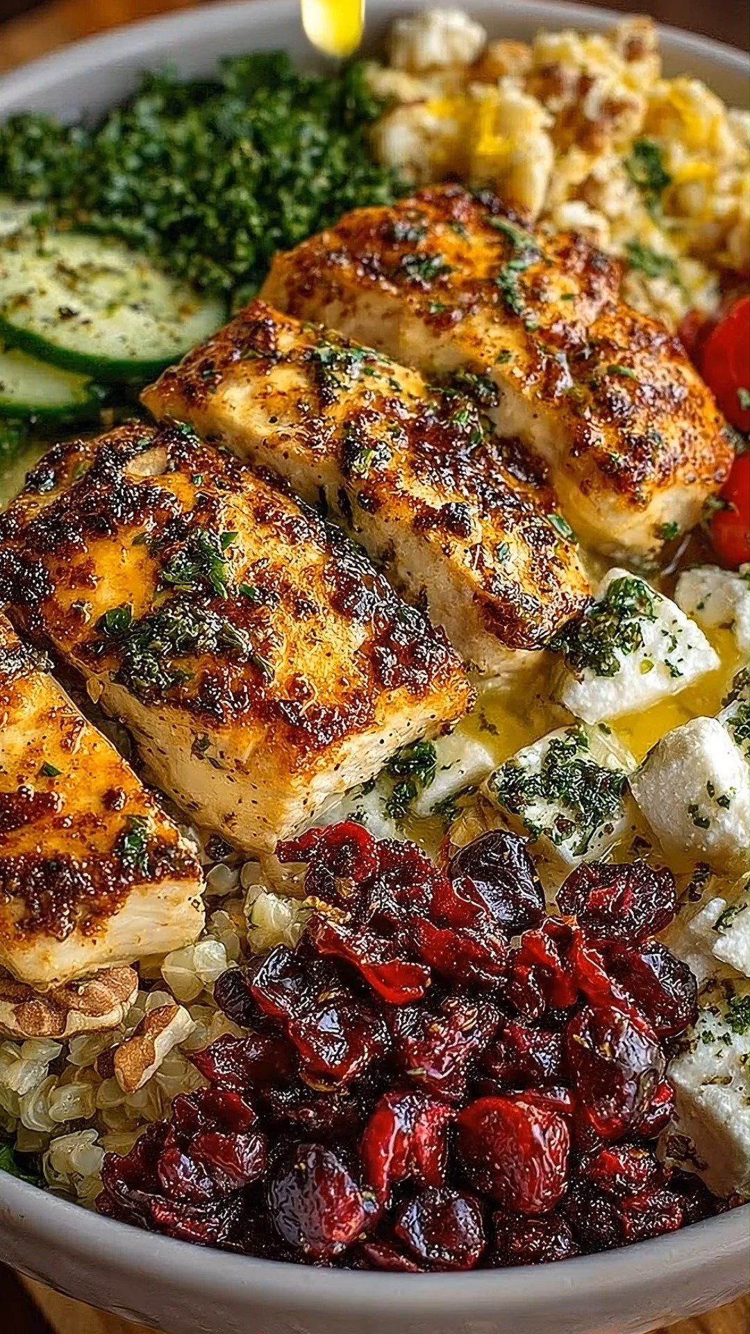 Greek Chicken Harvest Bowl with Cranberries &amp; Feta