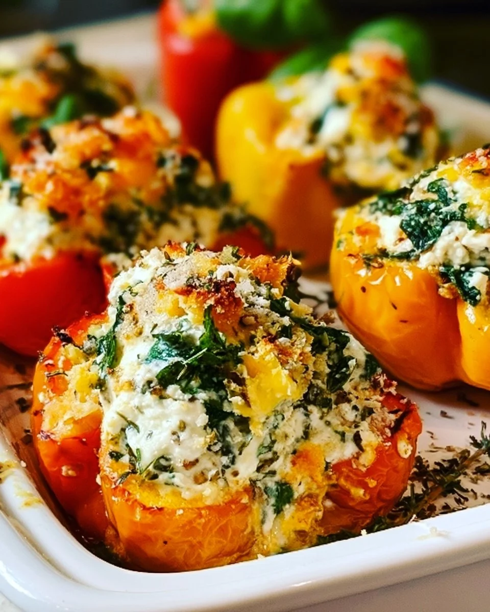 Herby ricotta stuffed peppers filled with fresh herbs and cheesy goodness