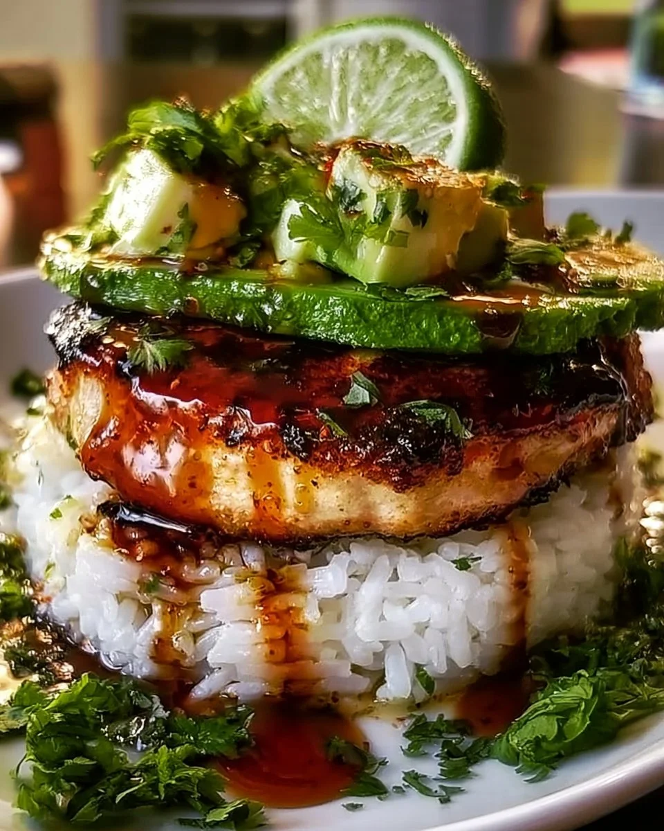 Honey Lime Chicken served with Avocado Rice Stack for a delicious meal