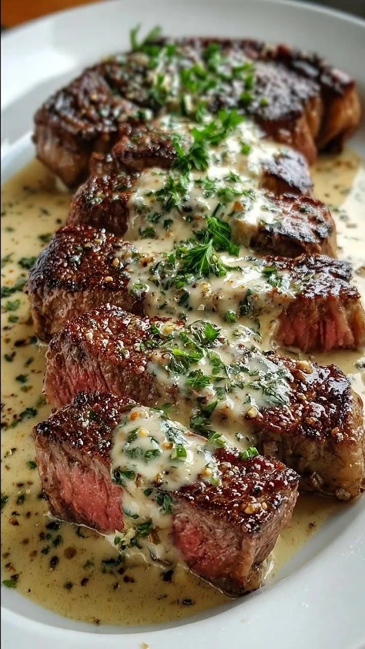 Juicy Steak with Creamy Garlic Sauce