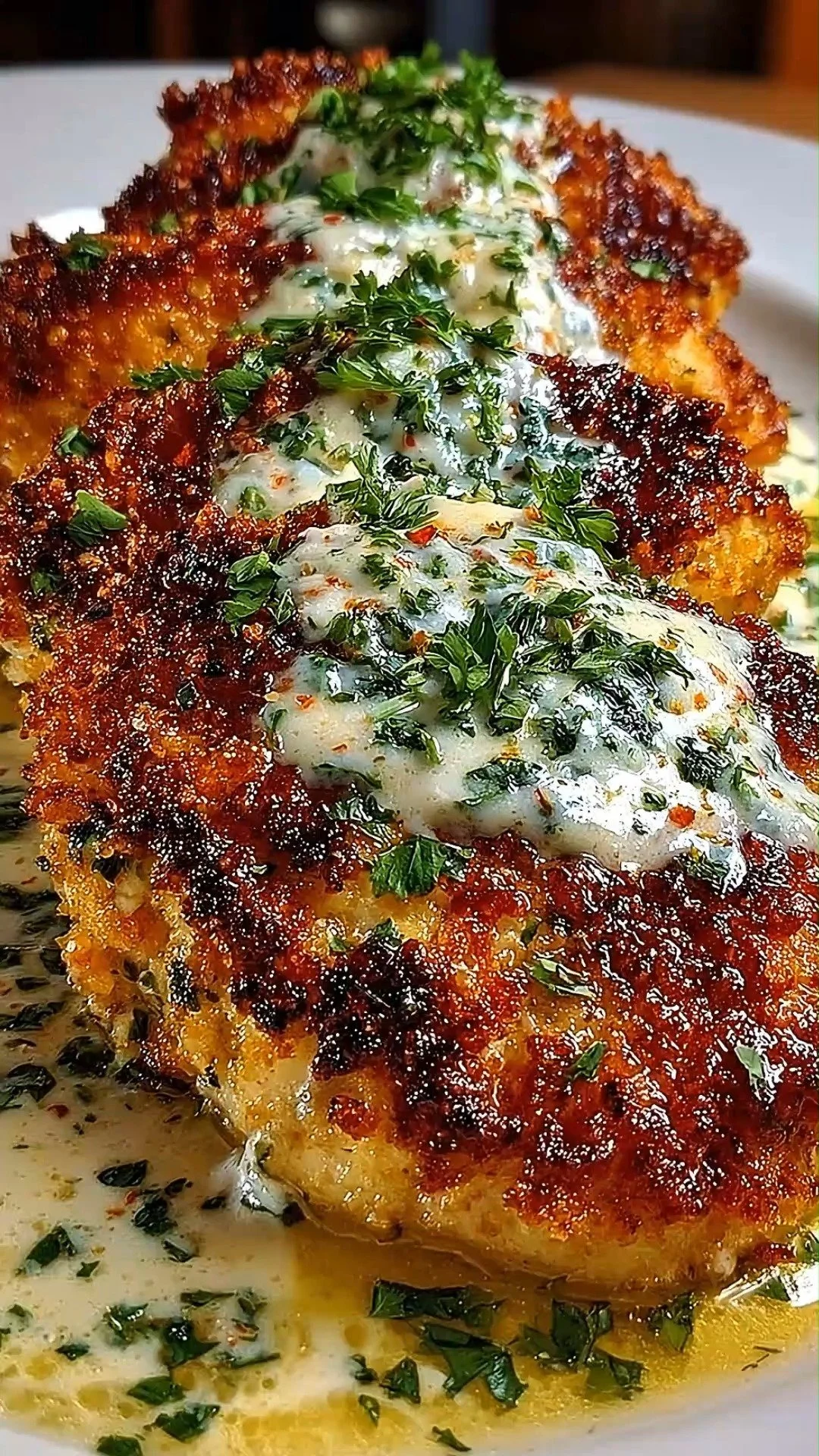 Lemon Parmesan Crusted Chicken with Creamy Garlic Sauce