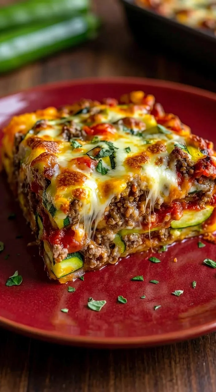 Low-calorie zucchini pizza casserole with fresh toppings