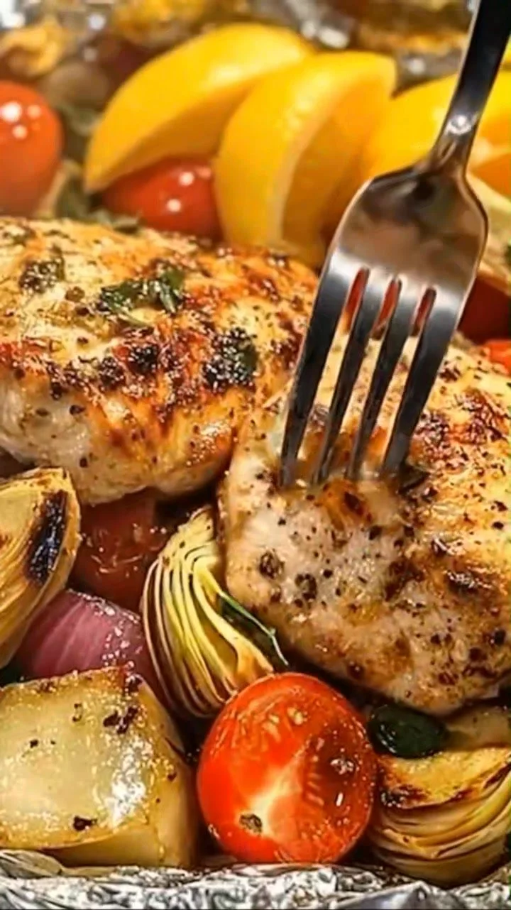 Ranch Chicken and Vegetable Foil Packets ready for grilling on a picnic table