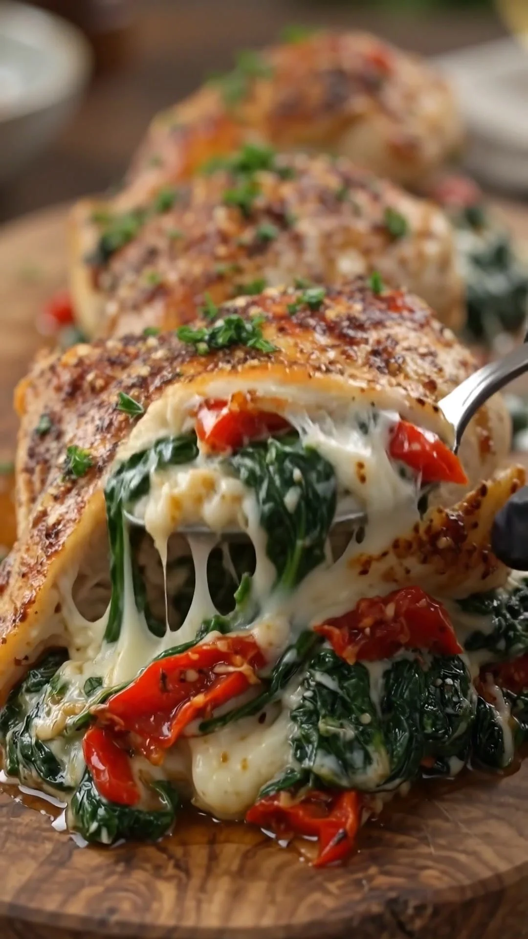 Roasted Red Pepper, Spinach, and Mozzarella Stuffed Chicken