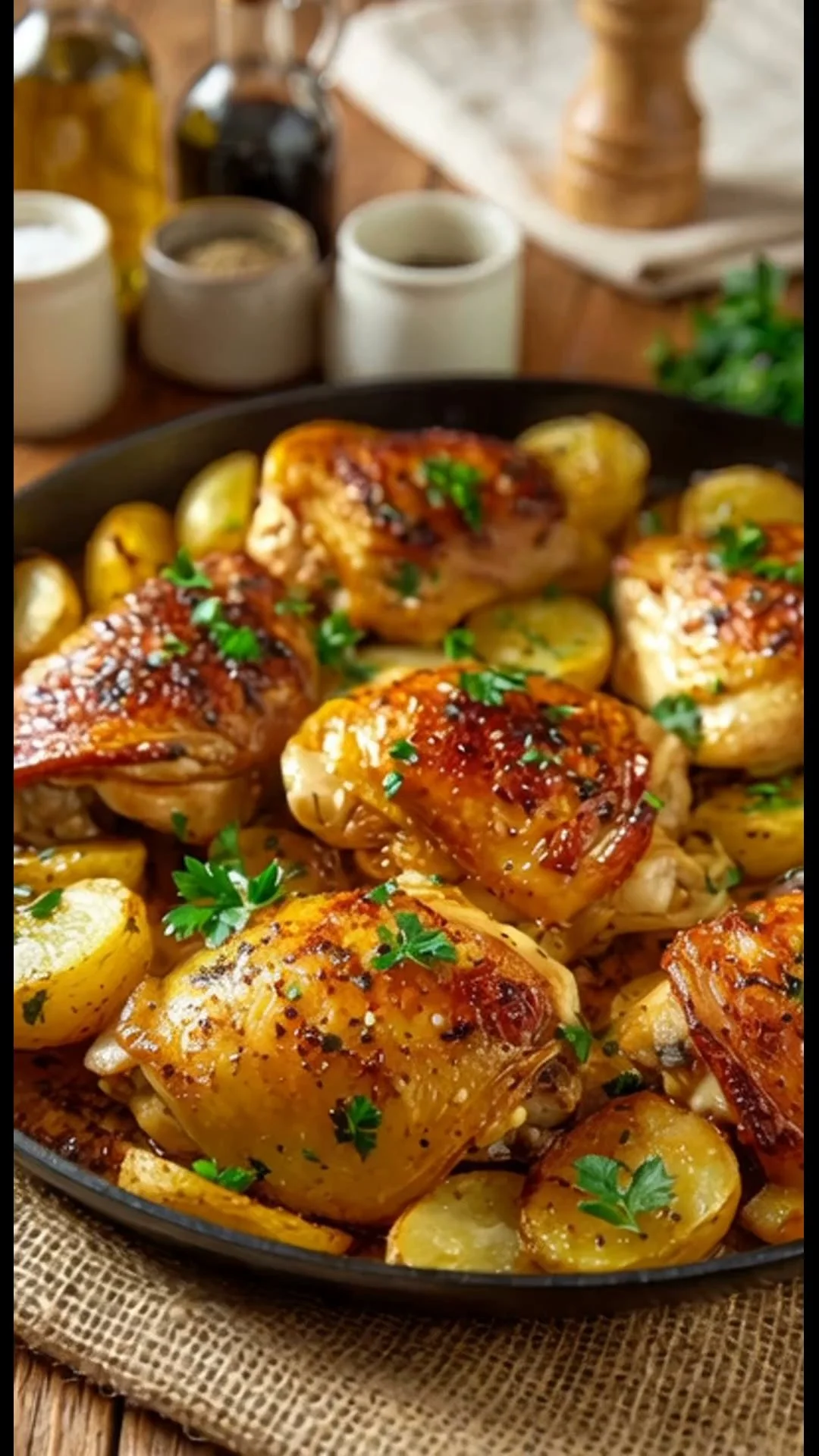 Skillet Garlic Parmesan Chicken with Crispy Potatoes