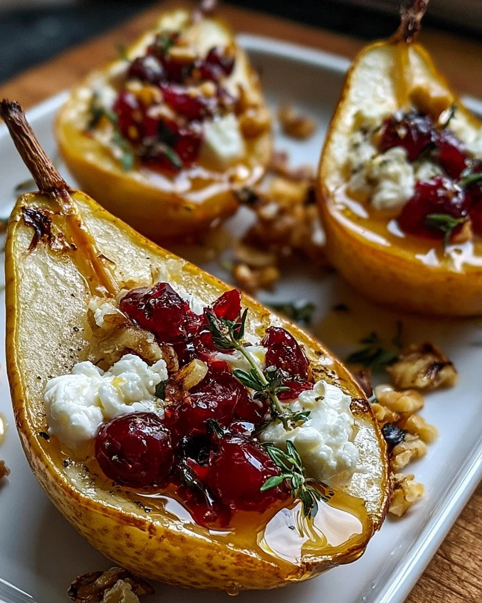 Baked Pears with Goat Cheese, Honey, and Cranberries