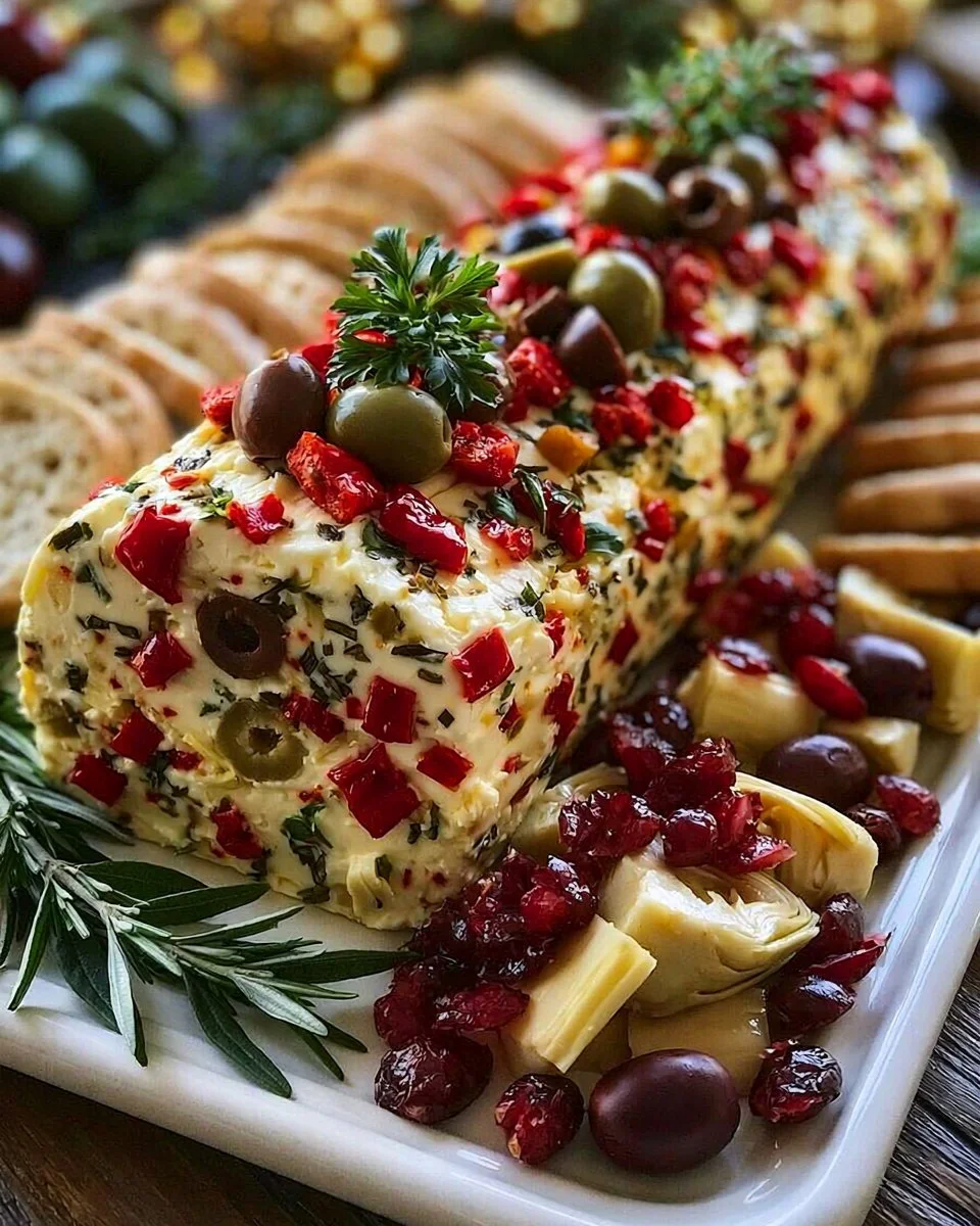 Festive Antipasto Cream Cheese Log