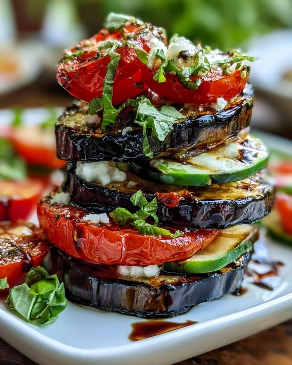Grilled Eggplant Vegan Summer Stack