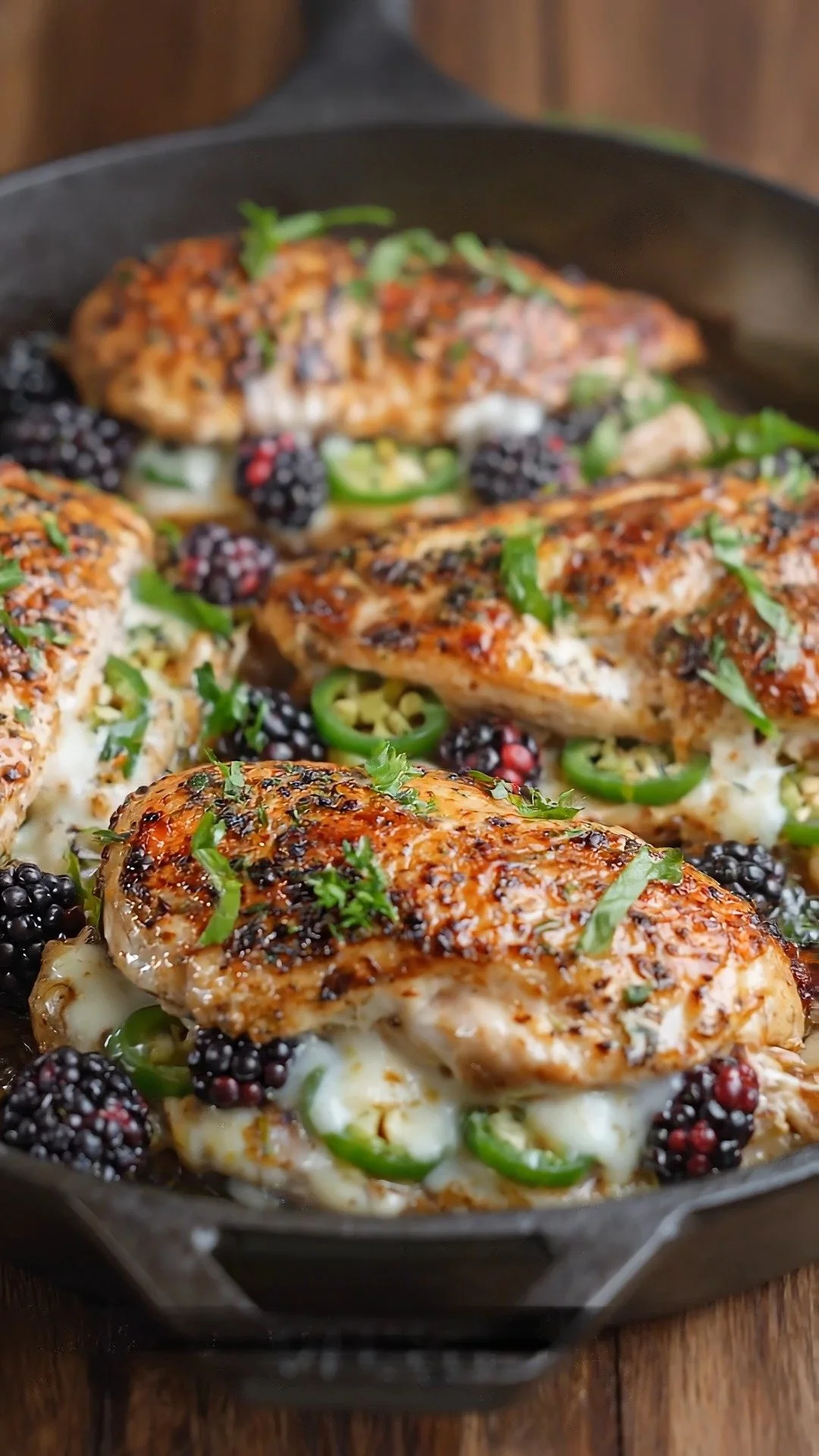 Melty Blackberry Jalapeño Stuffed Chicken