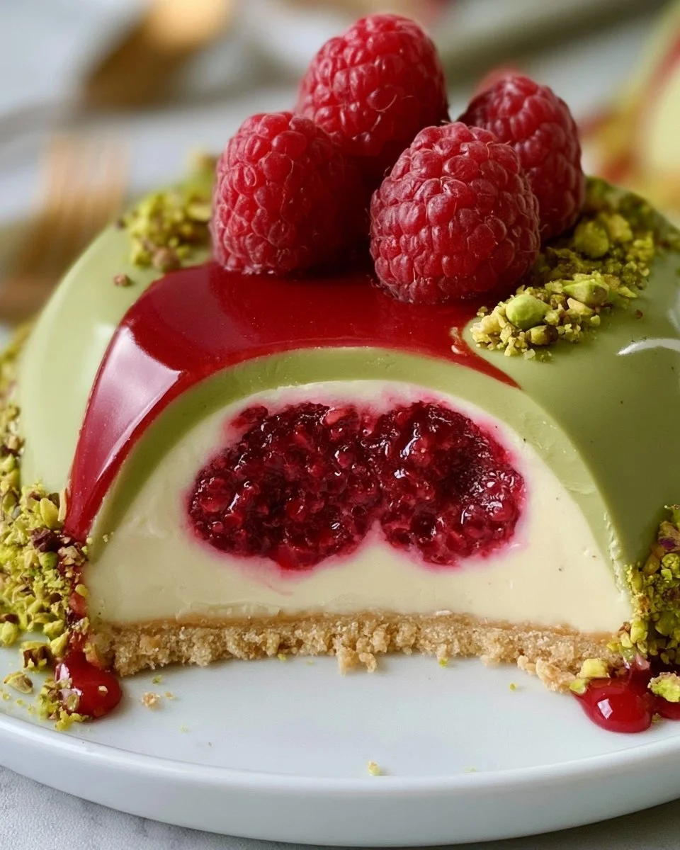 Pistachio Raspberry No-Bake Cheesecake