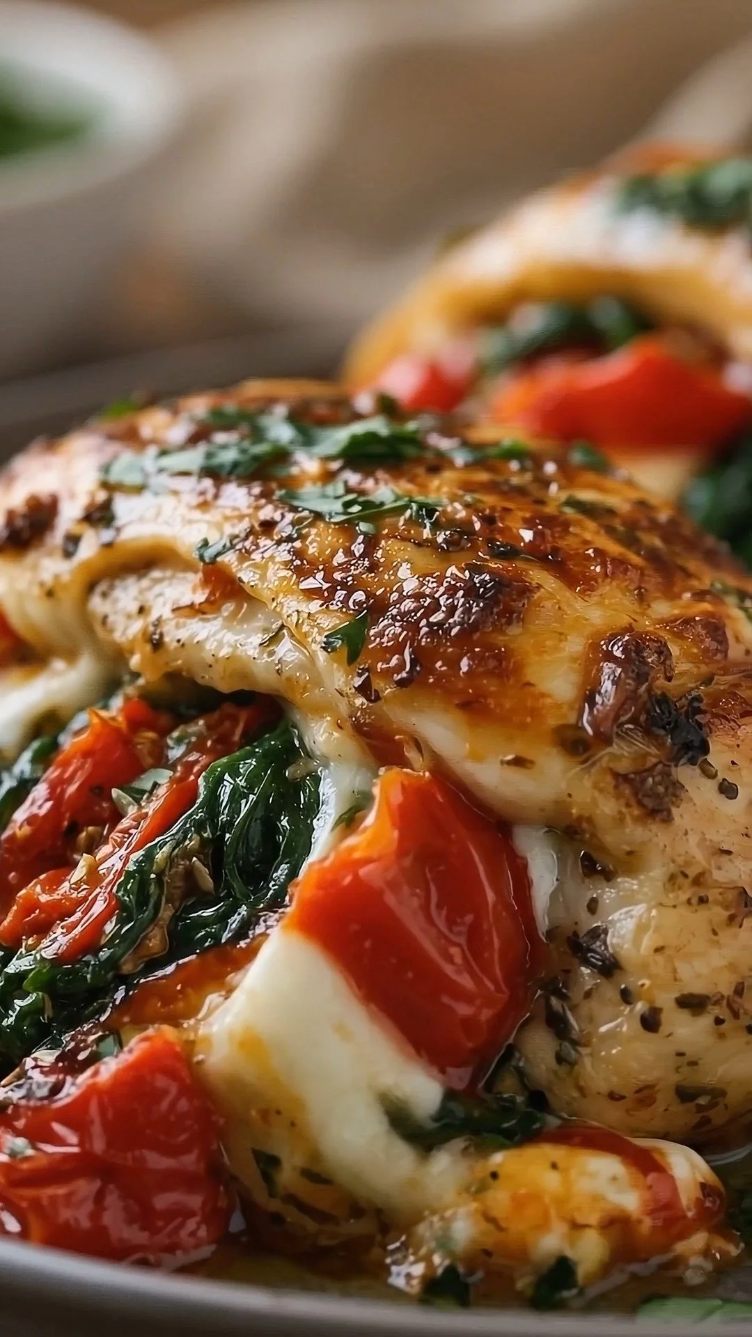 Roasted Red Pepper Spinach Mozzarella Chicken