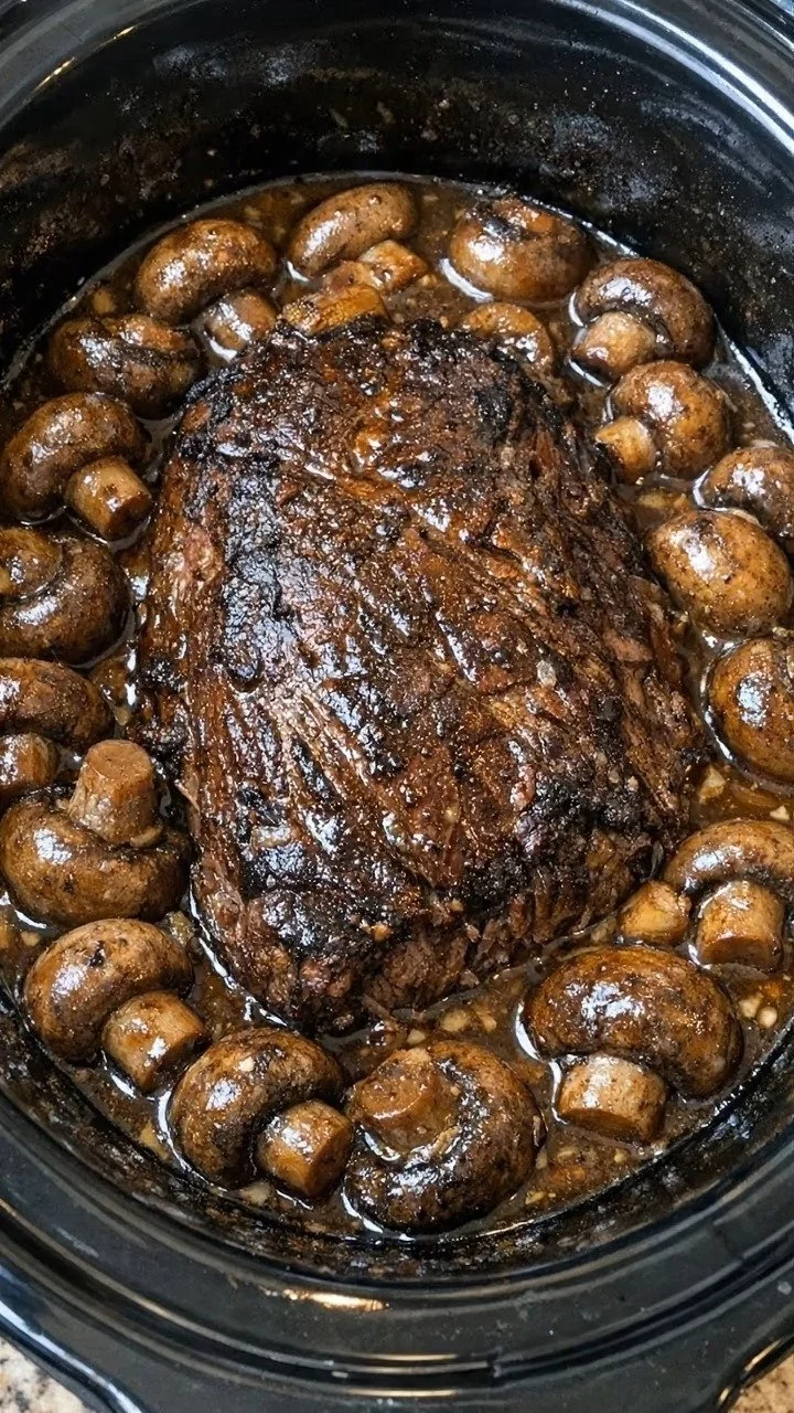 Slow Cooker Garlic Butter Beef Roast with Mushrooms