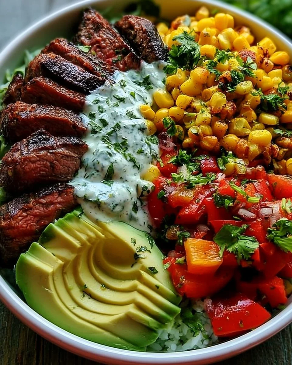 Steak and Corn Bowl with Cilantro Cream Sauce