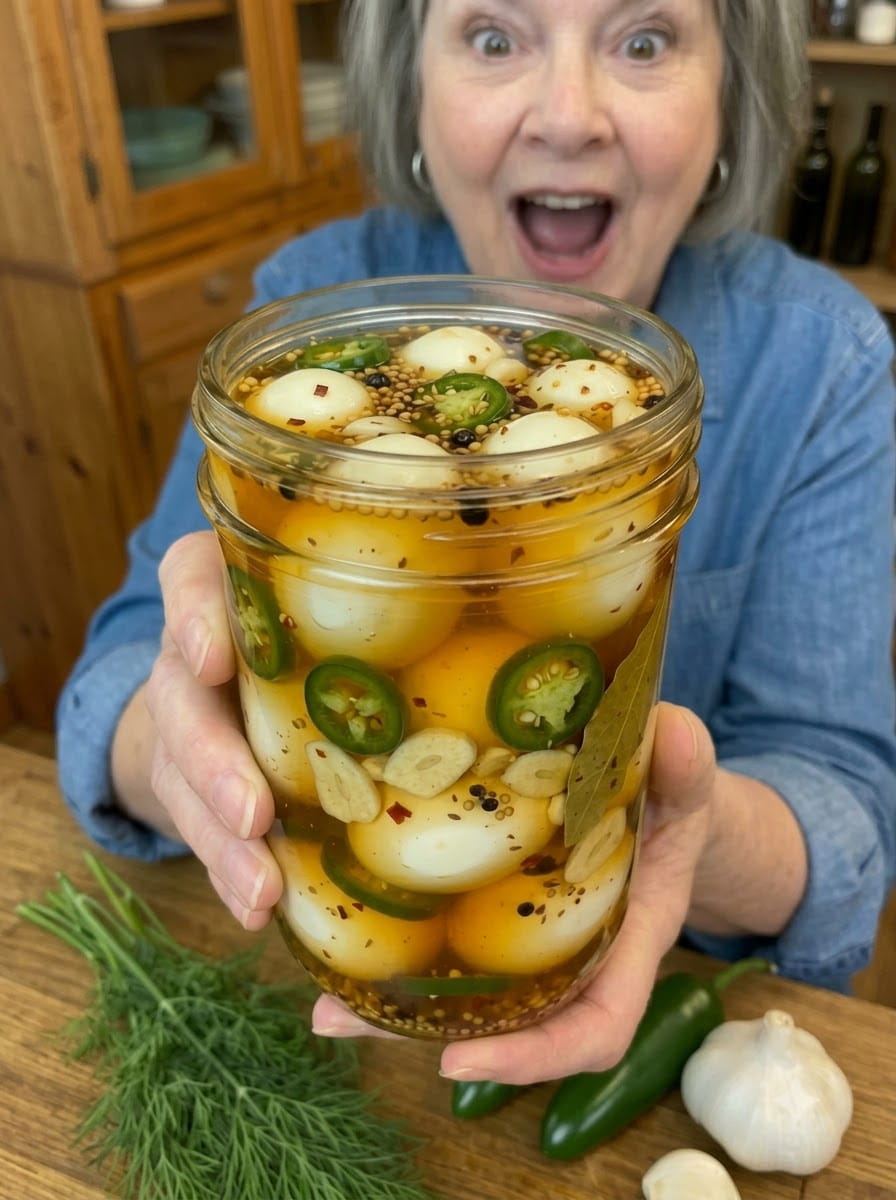 Homemade Sweet &amp; Spicy Cowboy Candy Pickled Eggs