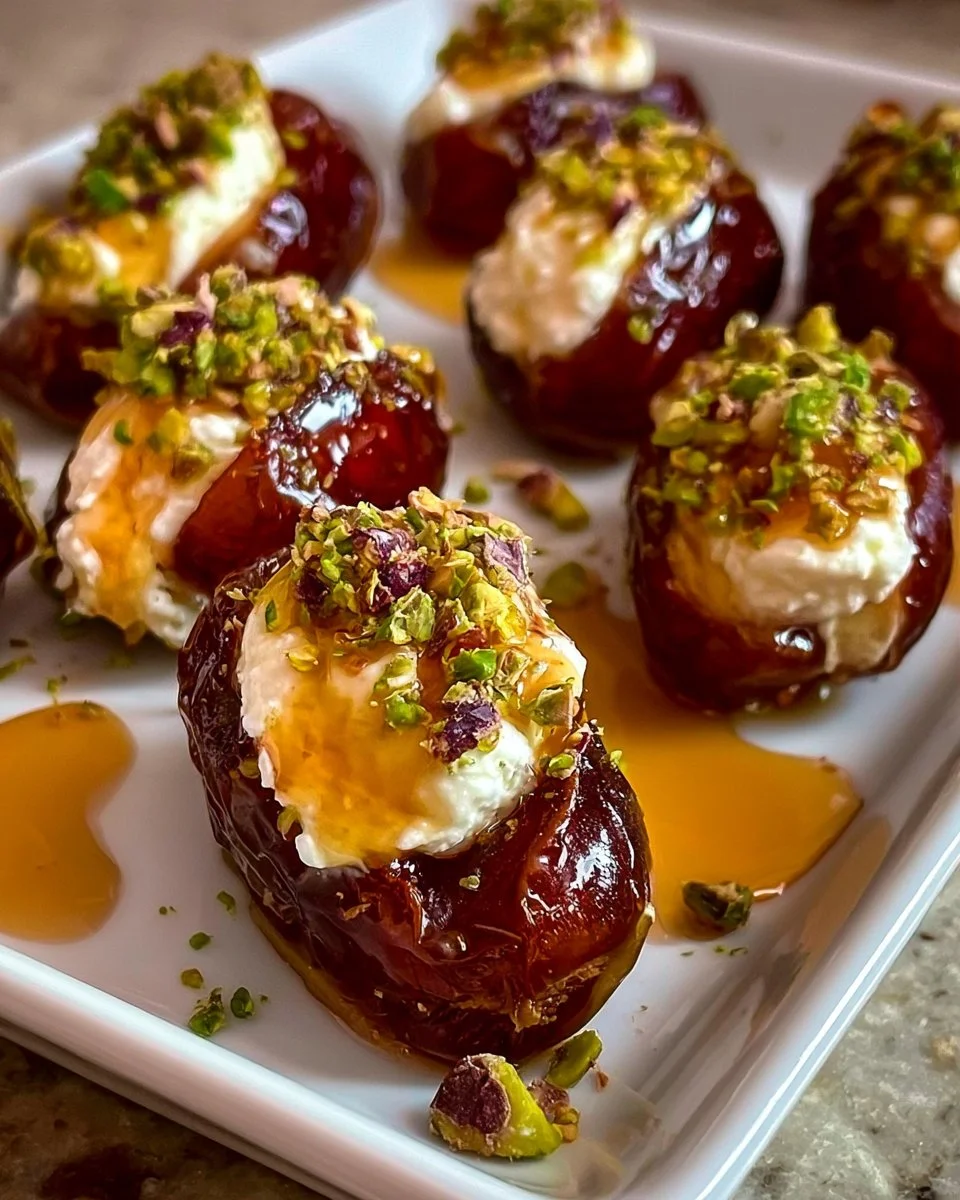 Honey Pistachio Ricotta Stuffed Dates