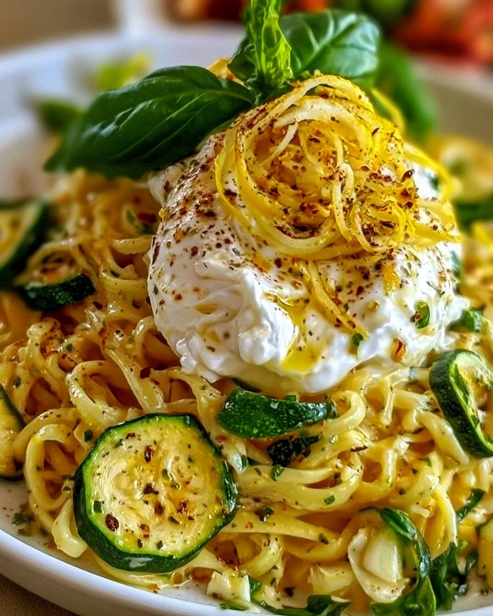 Lemon-Zucchini Pasta with Burrata