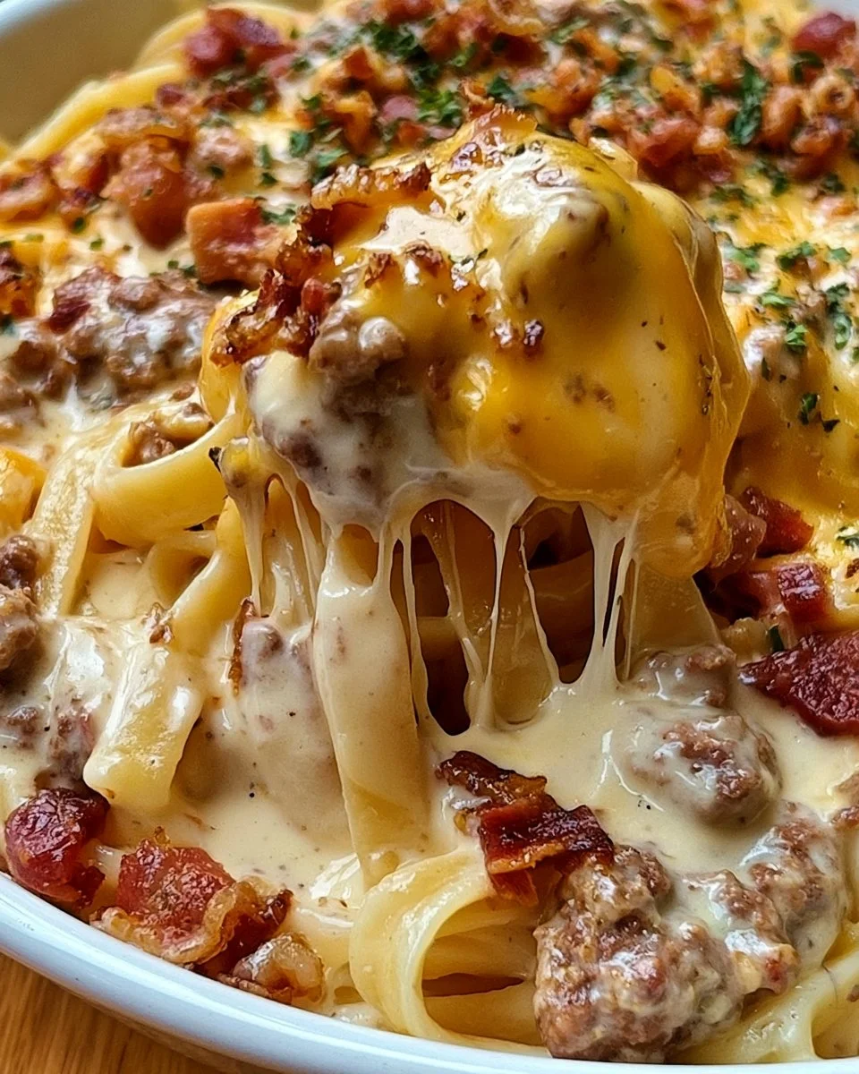 Loaded Bacon Cheeseburger Alfredo Pasta