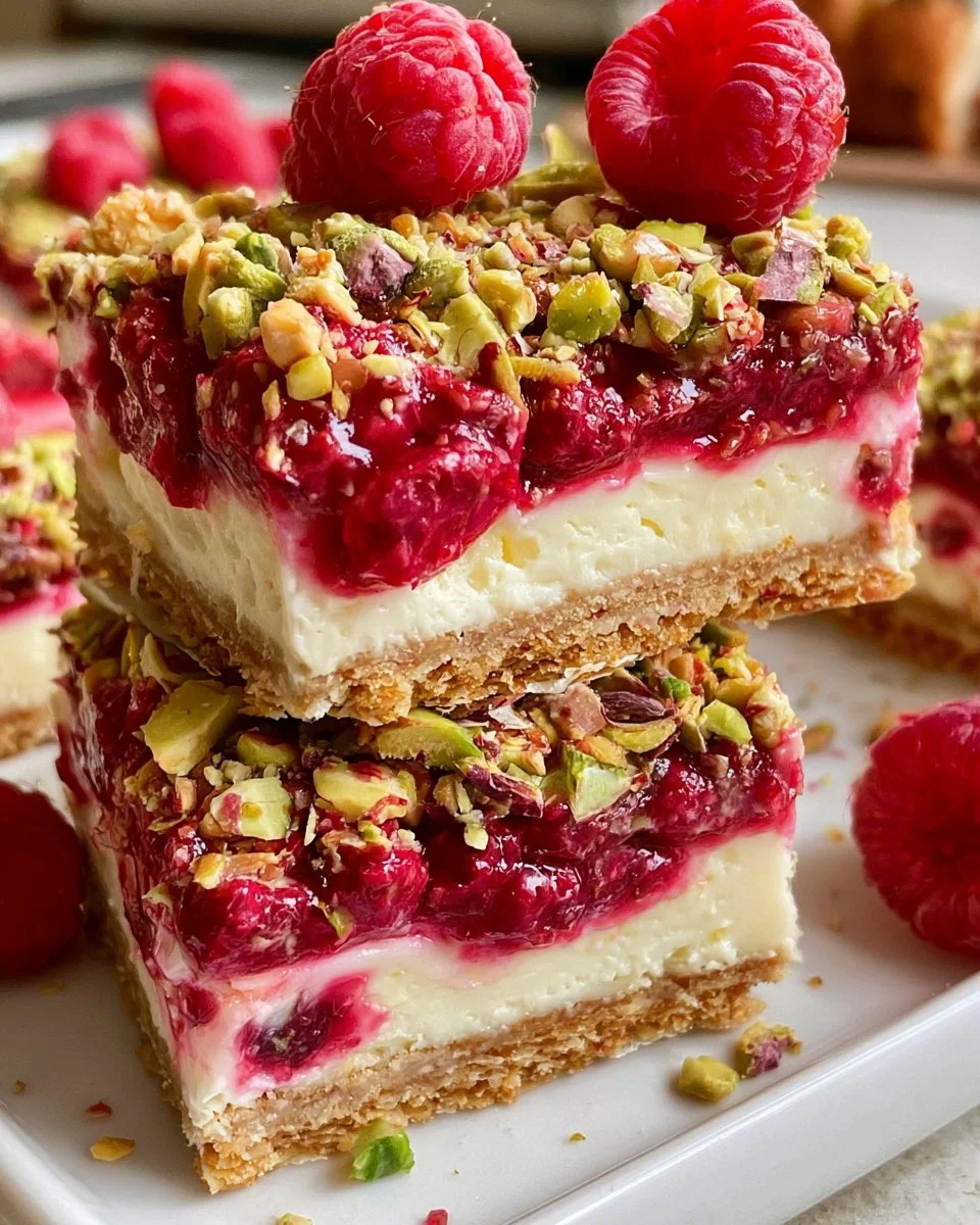 Raspberry Pistachio Cheesecake Bars