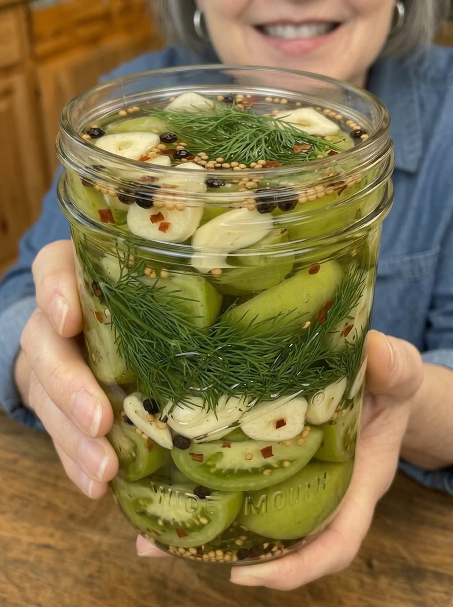 Garlic Dill Refrigerator Pickled Green Tomatoes
