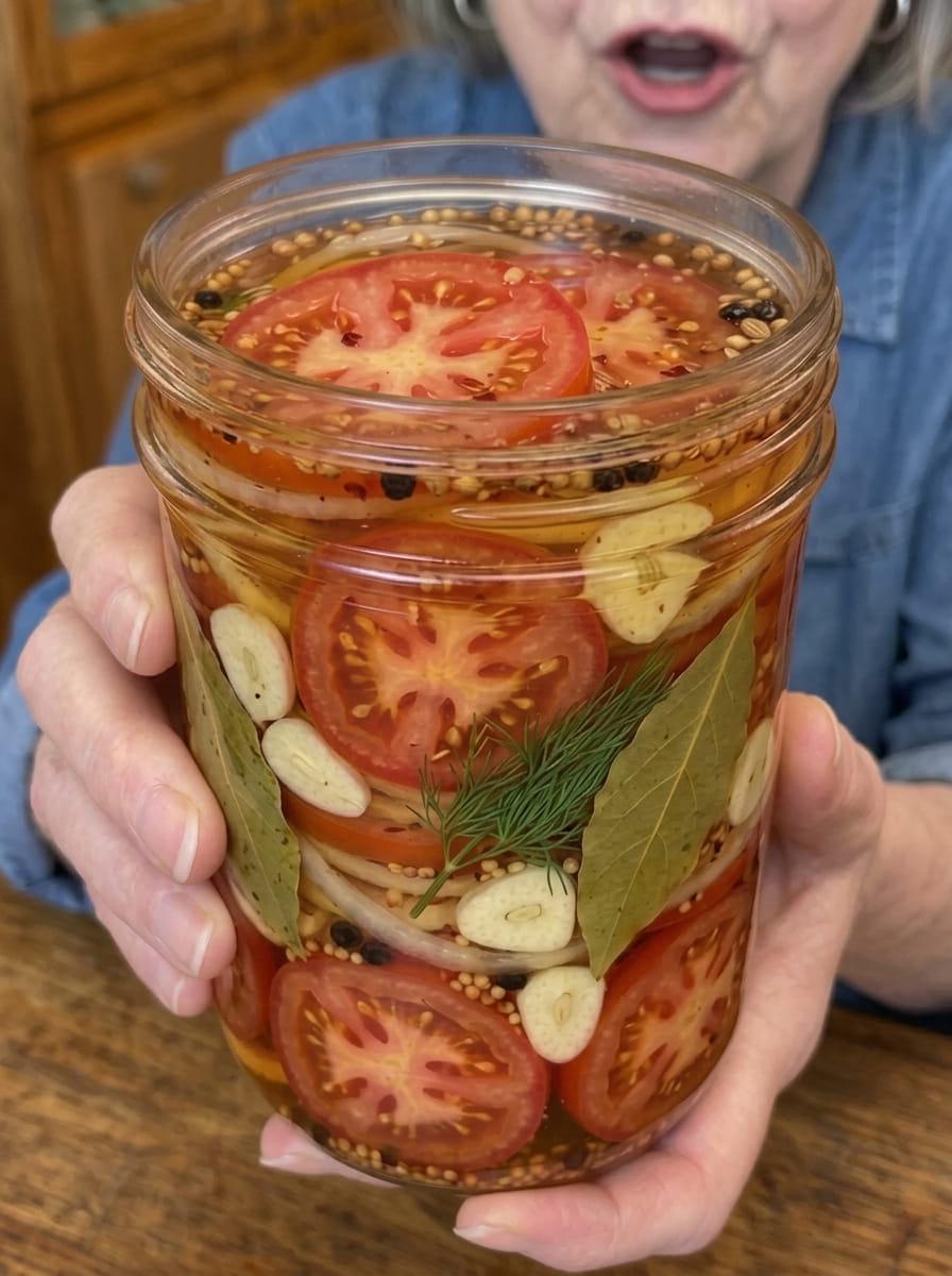 Honey Garlic Pickled Tomato Slices with Onions