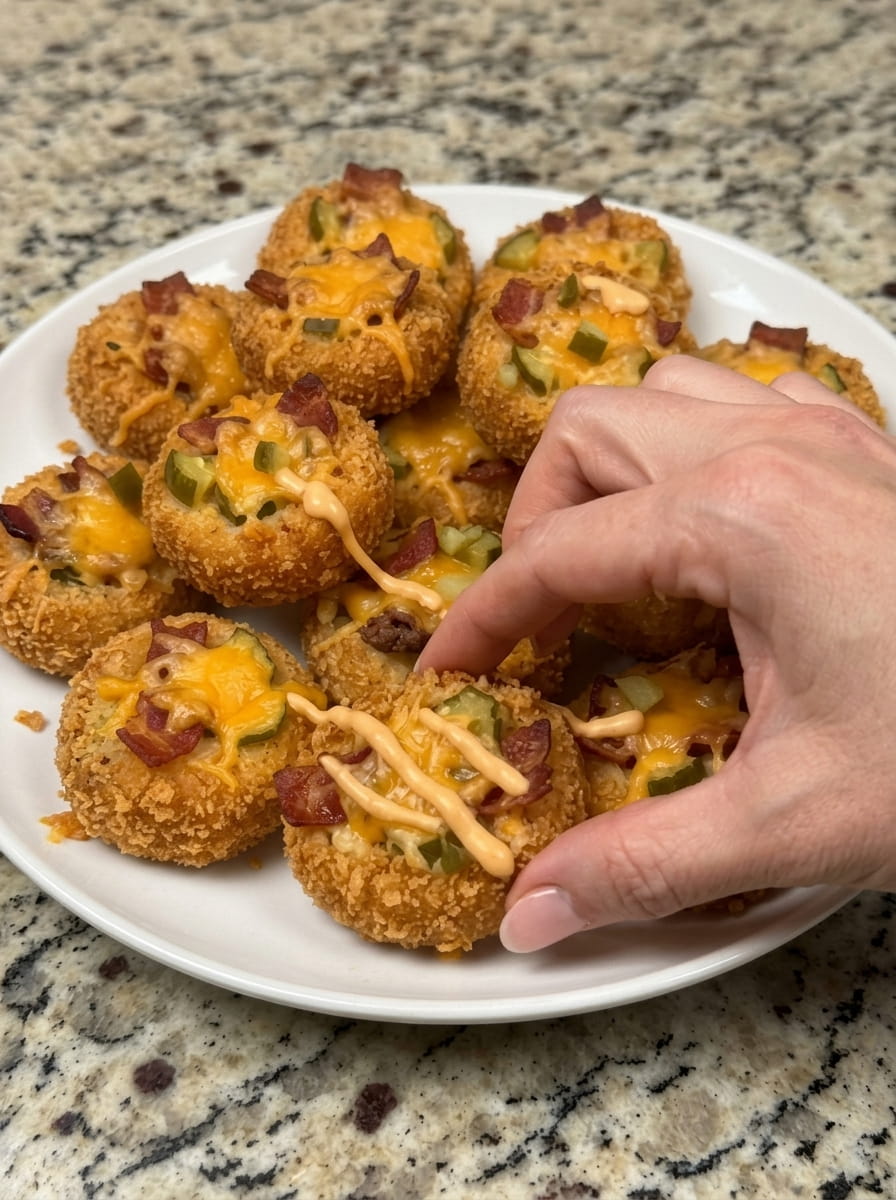 Loaded Bacon Cheeseburger Dill Pickle Cheddar Potato Bites