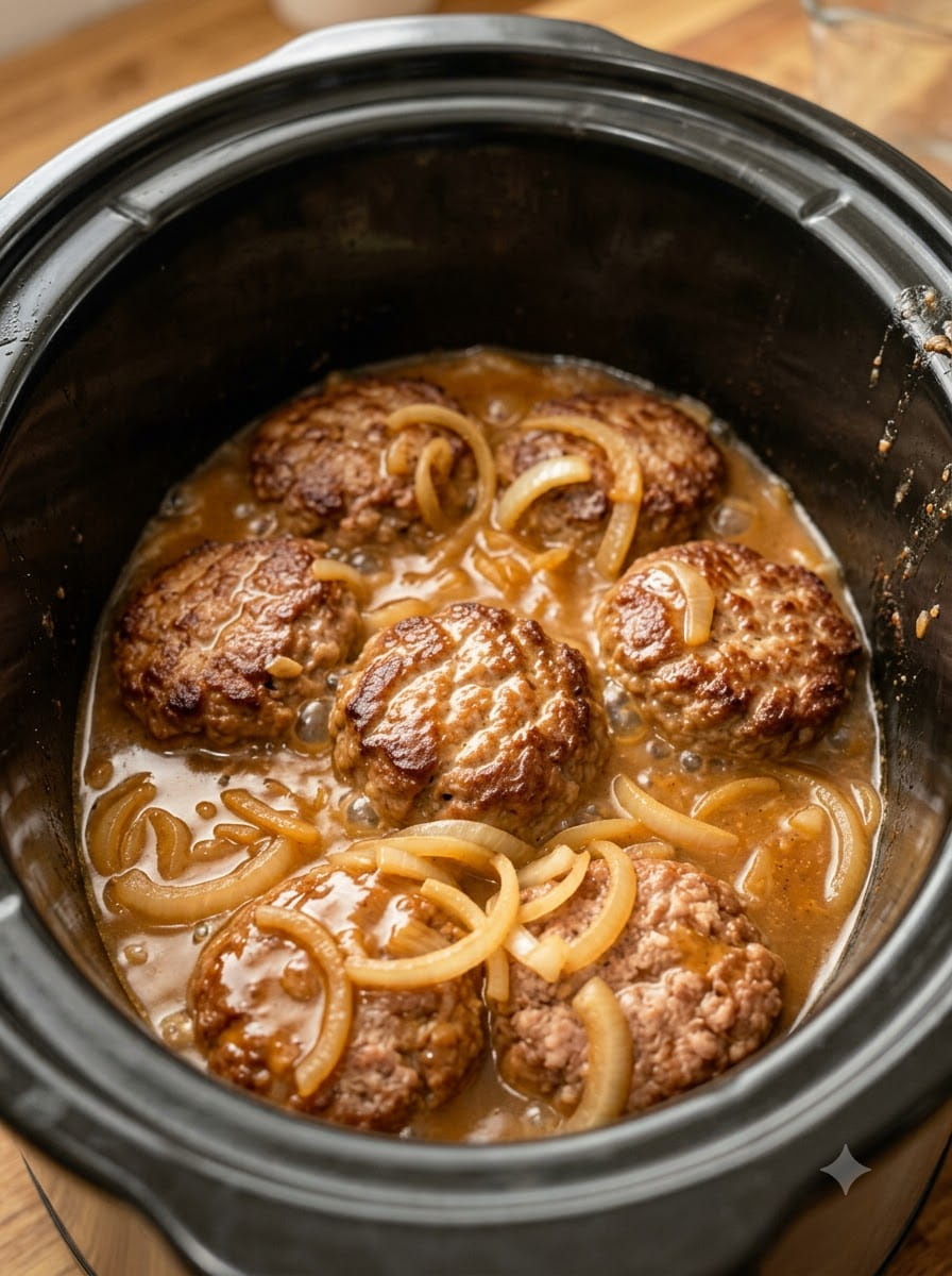 Slow Cooker Salisbury Steak with Onion Gravy